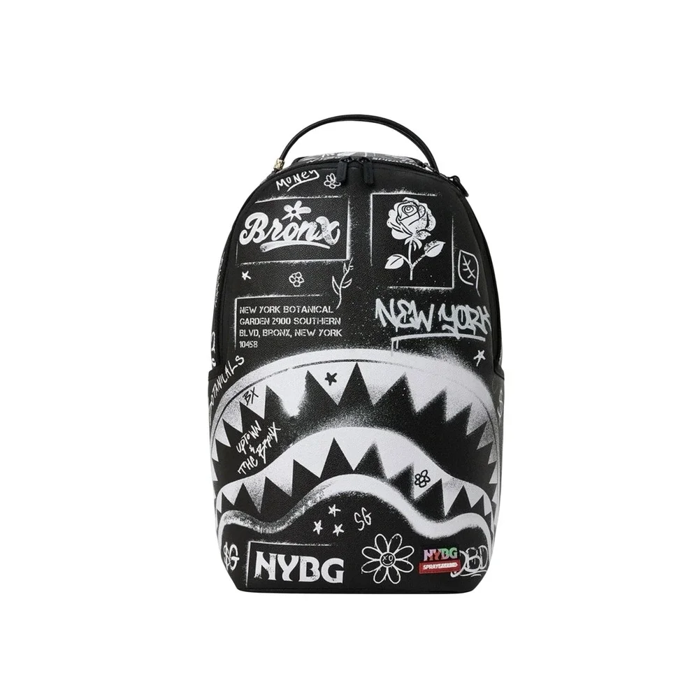 Sprayground x NYBG Bronx New York Botanical Garden Shark Backpack Black White
